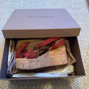 Gianvito Rossi Red Suede Cork Heel Sandals | Size 7.5